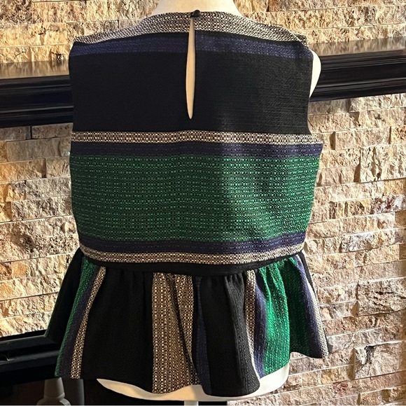 Corey Lynn Calter Anthropologie Green Black Striped Peplum Tank Top Women Sz. S - Picture 4 of 7